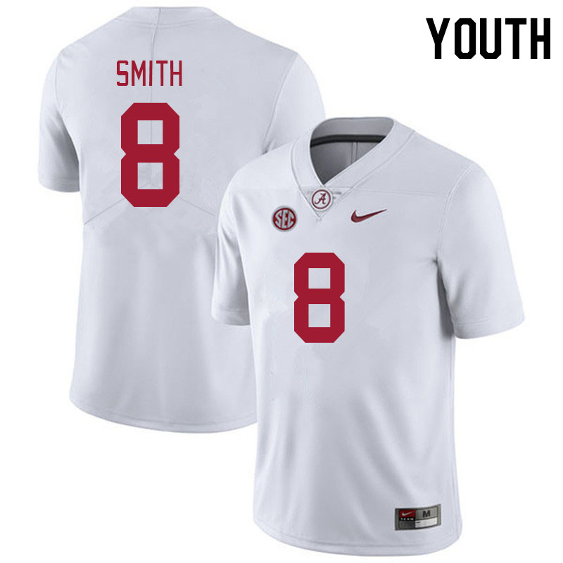 Youth #8 DeVonta Smith Alabama Crimson Tide College Footabll Jerseys Stitched-White